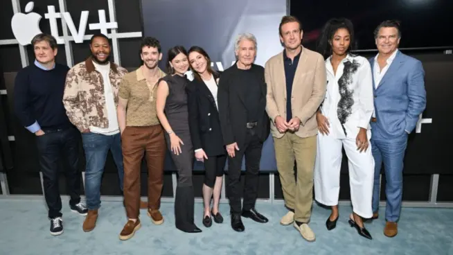 Bill Lawrence^ Luke Tennie^ Michael Urie^ Lukita Maxwell^ Christa Miller^ Harrison Ford^ Jason Segel^ Jessica Williams and Ted McGinley Apple TV+’s ‘Shrinking’ FYC May 18^ 2025