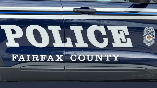 Fairfax County Police department sign decal on vehicle. Fairfax is a county in Northern Virginia. MCLEAN^ VIRGINIA - AUGUST 16^ 2024