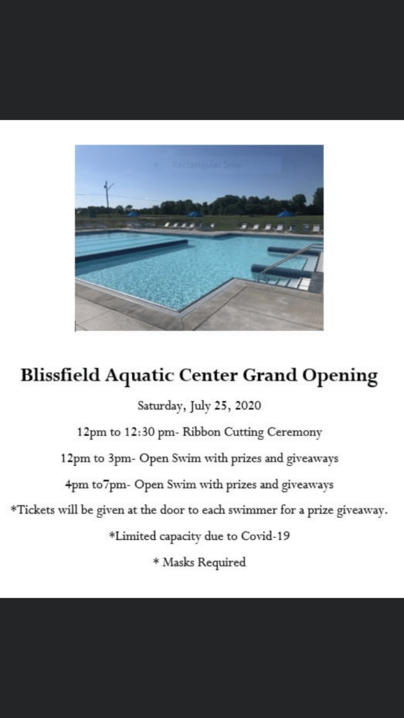 Blissfield to Open Aquatic Center this Weekend WLENFM Radio 103.9