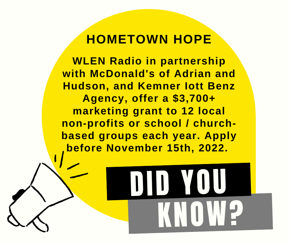 Hometown Hope WLEN FM Radio 103 9