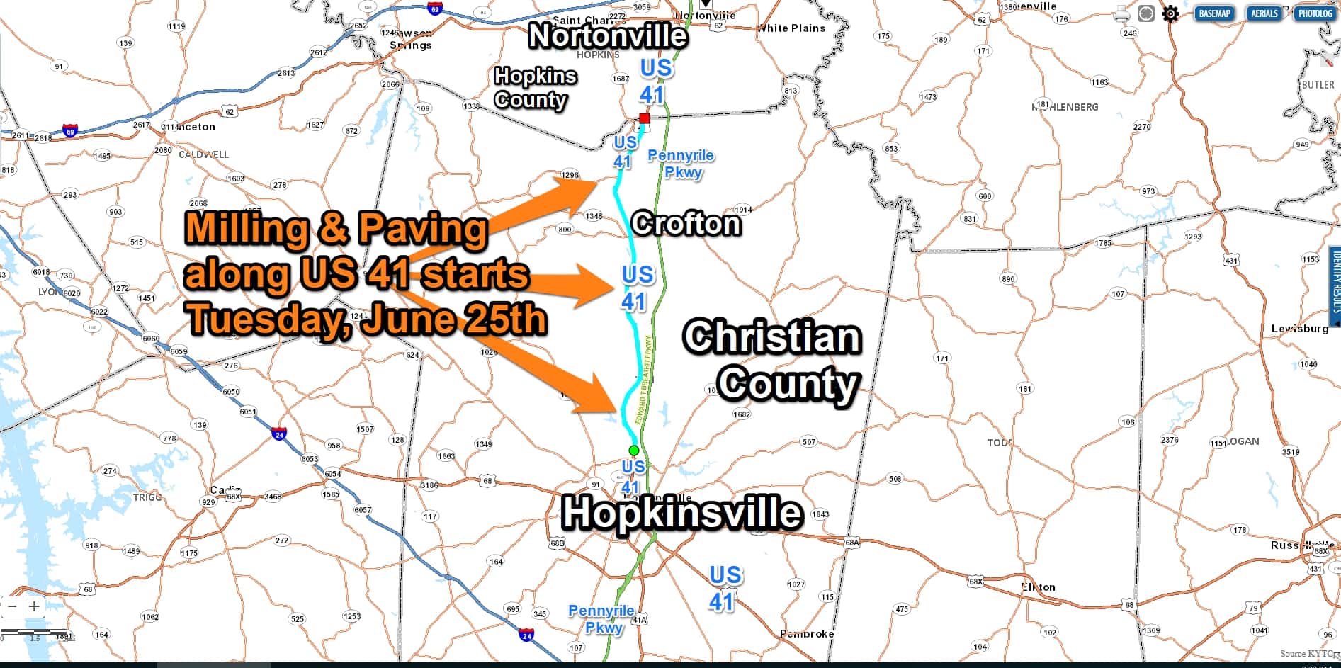 US 41 North Paving Project To Begin Tuesday WHVO US41PavingNorthChristianCo062519 