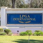 LPGA International sign is shown in Daytona Beach^ Florida^ USA. LPGA International is a golf club owned by the City of Daytona Beach. Daytona Beach^ Fl^ USA - January 17^ 2022