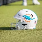 MIAMI DOLPHINS HELMET - on field during game VS JACKSONVILLE JAGUARS . 3 AUGUST 26^ 2023 at EVERBANK STADIUM in JACKSONVILLE FLORIDA