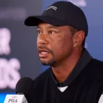 Tiger Woods of United States during press conference prior to the 2024 PGA Championship at Valhalla Golf Club on May 14^ 2024 in Louisville^ Kentucky.