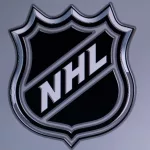 National Hockey League. Logo of NHL club on the screen.