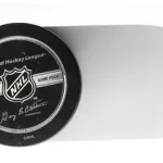 Official game puck from NHL^ National hockey league^ USA. MOTALA^ SWEDEN- 8 FEBRUARY 2022