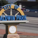 Sign when entering the city of Baldwin Park^ California. Baldwin Park^ California^ USA. October 13^ 2020