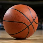 Indoor photo of basketball on the basketball court^ no people^ no brand