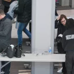 Security Checkpoint and control in Toronto^ Canada - March 24 2018: Scanning Machines^ People's Bags Getting Checked.