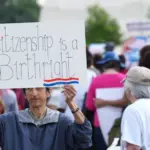 Several hundred protesters rally at the Supreme Court against president Trump's illegal executive order to make birthright citizenship conditional.Washington^ DC – May 15^ 2025: