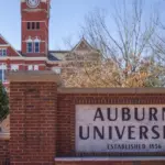 Auburn University campus sign and Samford Hall Auburn^ AL - February 3^ 2022