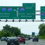 traffic on Interstate 95 South and 495 splits into Richmond^ Silver Spring^ Bethesda and Washington DC