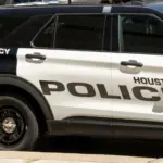 Houston Police car is seen in Houston^ Texas^ USA. Houston^ Texas^ USA - April 4^ 2024