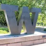 ‘W’ logo at University of Washington in Seattle^ WA^ USA - June 15^ 2023. The University of Washington is a public research university located in Seattle.