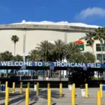 A path leads to the entrance of Tropicana Field^ a domed baseball stadium in St Petersburg^ Florida and home to the Tampa Bay Rays St Petersburg^ FL^ USA May 2^ 2024