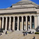 Columbia University Library and statue of Alma Mater^ New York^NY. It is the highest learning in the state of NY^ the 5th oldest in the USA