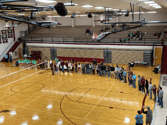 Many seniors and parents lined up in the Sidney High School gym as the seniors are recognized.