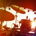Drum set on stage^ silhouette