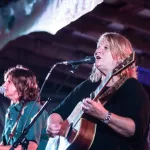 Indigo Girls duo Amy Ray and Emily Sailers singing on stage at Wild Goose Festival on July 9^ 2016 in Hot Springs^ NC^ USA.