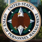 Emblem on the door of the Office of Personnel Management (OPM) in Washington^ DC. OPM manages the civil service of the federal government.