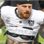 Las Vegas Raiders defense end Maxx Crosby #98 warms up prior to an NFL football game against the Los Angeles Rams at SoFi Stadium^ Oct. 20^ 2024^ in Inglewood^ Calif.