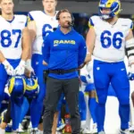Rams head coach Sean McVay watches during an NFL preseason football game against the Cowboys at SoFi Stadium^ Saturday Aug. 9^ 2025^ in Inglewood^ Calif.