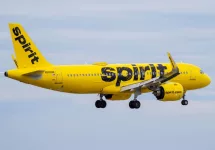 Spirit Airlines Airbus A320 prepares for landing at Chicago O'Hare International Airport. Chicago^ IL^ USA - March 24 2024