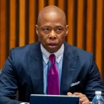 NYC Mayor Eric Adams speaks during a briefing with police brass at One Police Plaza on April 3^ 2024 in New York City.