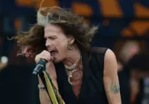 Aerosmith^ with lead singer Steven Tyler^ performs at the 2018 New Orleans Jazz and Heritage Festival. New Orleans^ LA - May 5^ 2018