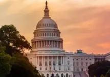View of Capitol Hill in Washington DC in summer at sunset