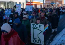 Protest Anti ICE and anti Trump^ community united Minneapolis^ Minnesota^ USA. 12/20/2025