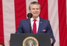 U.S. Secretary of Defense Peter Hegseth speaks at the National Memorial Day Observance at Arlington National Cemetery. ARLINGTON^ VA^ USA - May 26^ 2025