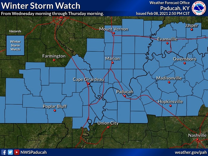 Winter Storm Watch Issued For Western Kentucky Tuesday to Thursday ...