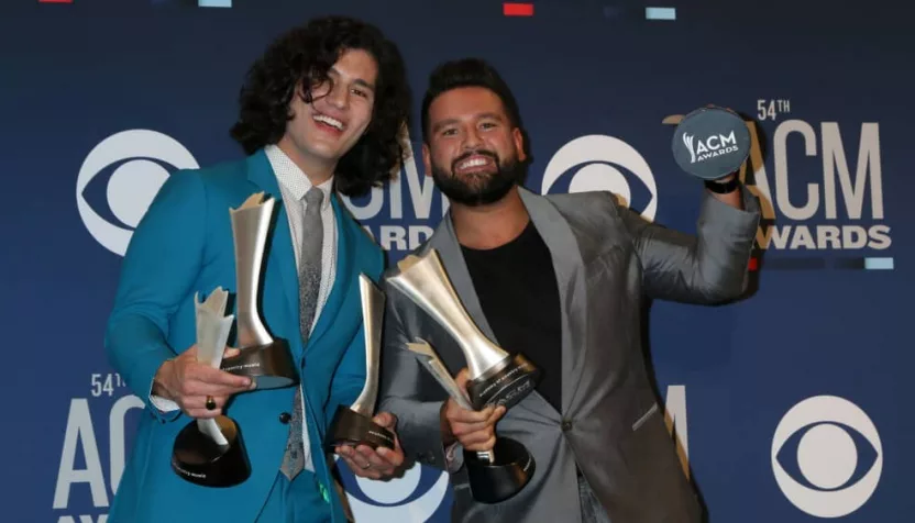 Dan Smyers^ Shay Mooney^ Dan + Shay at the 54th Academy of Country Music Awards at the MGM Grand Garden Arena on April 7^ 2019 in Las Vegas^ NV