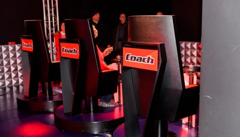 "COACH' chairs in the Replica of NBC's 'The Voice' TV show studio in the Wax Museum Grevin in Paris^ France