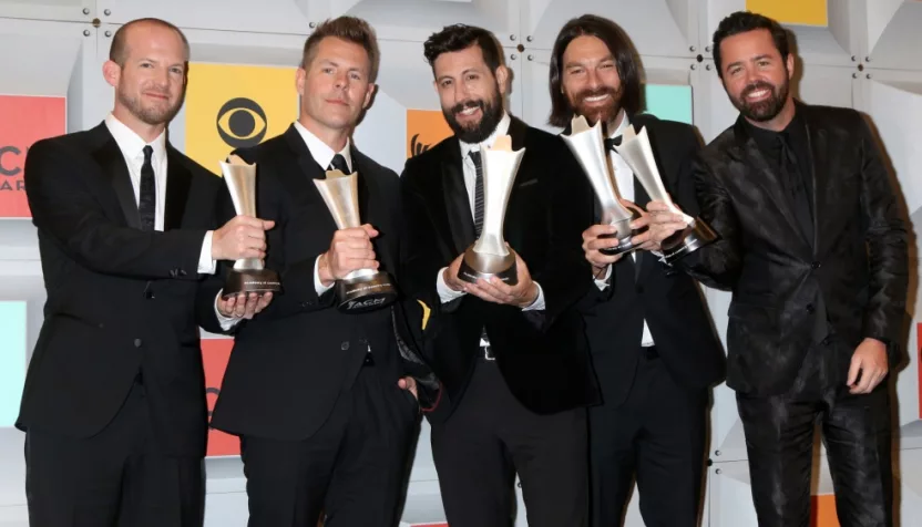 Whit Sellers^ Trevor Rosen^ Matthew Ramsey^ Brad Tursi^ Geoff Sprung^ Old Dominion at the 51st ACM Awards at the MGM Grand Garden Arena on April 3^ 2016 in Las Vegas^ NV