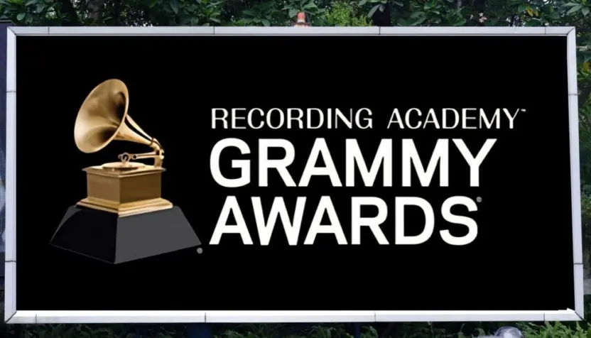 RECORDING ACADEMY^ GRAMMY AWARDS simply known as GRAMMY advertising seen on billboard