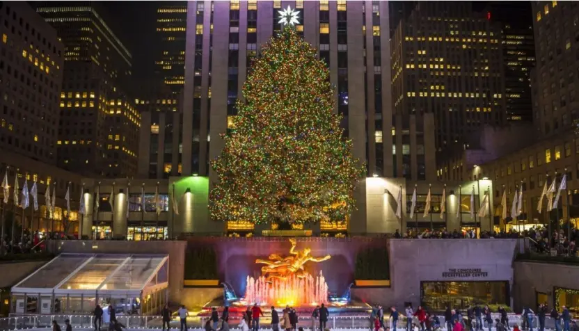 Ice skaters fill the skating rink under the Rockefeller Center Christmas tree^ a popular holiday tourist attraction in Midtown Manhattan.NEW YORK CITY - DECEMBER 10^ 2015