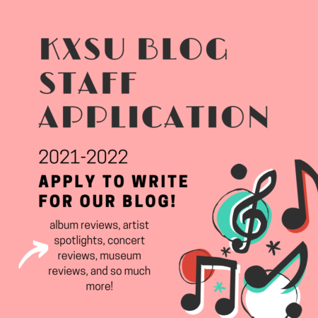 poster that says "kxsu blog staff application"