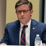 House speaker Mike Johnson during House Judiciary Committee at Javits Federal Building in New York City on April 17^ 2023