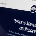 Closeup of the webpage of the Office of Management and Budget (OMB) seen on the White House's website on a computer.