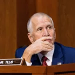 Senator Thom Tillis watches as the Senate Intelligence Committee examines the nomination of Kashyap Patel for Director of the Federal Bureau of Investigation. January 30^ 2025 - Washington DC