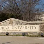 Villanova^ Pennsylvania: January 1^ 2022: Entrance Sign to Villanovia University. Villanovia is a private research university near Philadelphia^ Pennsylvania.