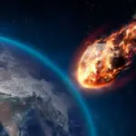 A Meteor glowing as it enters the Earth's atmosphere. Elements of this image furnished by NASA
