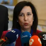 Margarita Robles^ Minister of Defence arrives for a two-day meeting of the alliance's Defence Ministers at the NATO headquarters in Brussels^ Belgium on Feb. 14^ 2023.