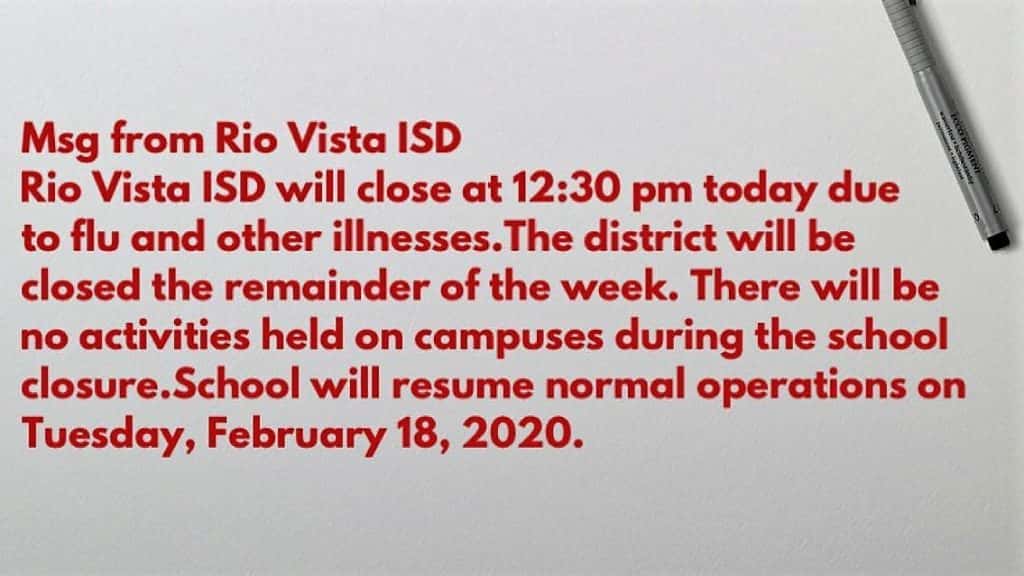 Rio Vista ISD Closed For A Week Due To Student Illnesses KTFW FM