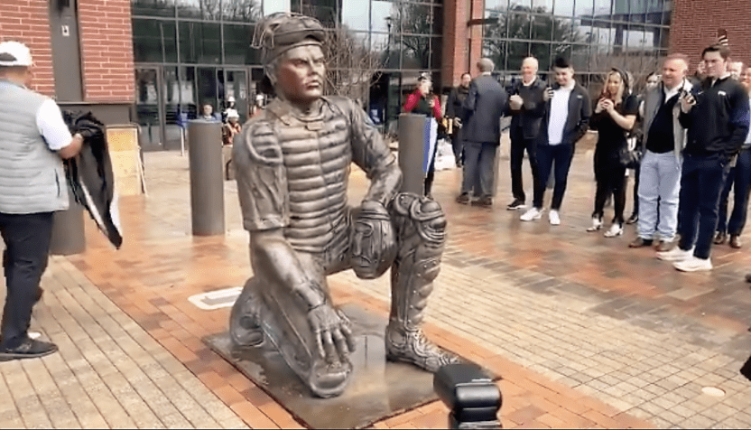 A statue of former Texas Rangers catch Ivan Rodriguez aka Pudge at