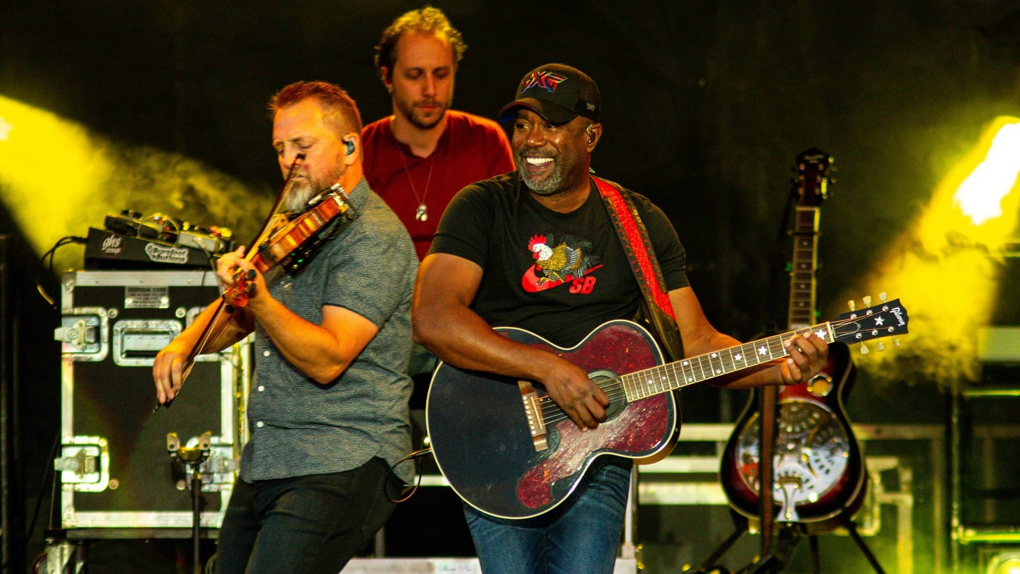 An image of Darius Rucker singing the National Anthem is projected