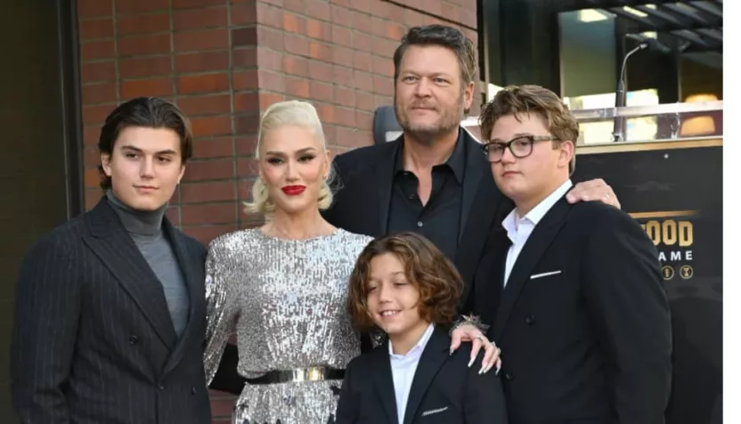Gwen Stefani & Blake Shelton w/Kingston^ Apollo and Zuma Rossdale on Hollywood Boulevar/dHollywood Walk of Fame. October 19^ 2023