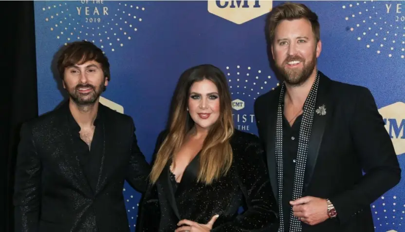 (L-R) Dave Haywood^ Hillary Scott and Charles Kelley of Lady A attend the 2019 CMT Artists of the Year at Schermerhorn Symphony Center on October 16^ 2019 in Nashville
